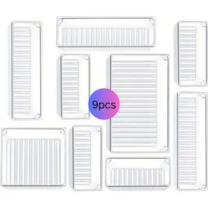 7/9pcs Stationery Storage Set, Clear Plastic Drawer Organizers Set for Bedroom, Kitchen Gadgets Utensils, Classroom, Office, Desk Organizer Tidy, Stationery Office Supplies, Storage for Back to School, Drawer Storage for Kitchen, Bedroom