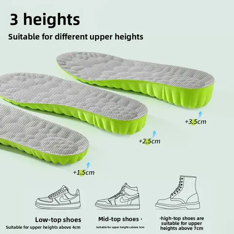 2-Pair PU Leather Height Lift Insoles for Men/Women, High Elastic Shock-Absorbent, Deodorant Control, Breathable Sweat-Absorbent Memory Foam, Adjustable for Casual Athletic Wear All Shoe Types 6041