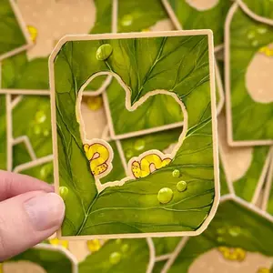 Leafy Caterpillars Sticker, Cute Bug Art Aesthetic Sticker, Laptop Water Bottle Decal Sticker