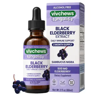 Vivchews Vegan Liquid Black Elderberry – Natural Immune Support, 500mg Black Elderberry Extract 10:1 (Sambucus Nigra), Third-Party Tested, Alcohol-Free, Non-GMO, No Artificial Colors, Flavors or Sweeteners, 2-Month Supply