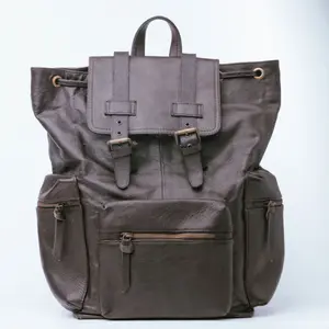 Brown Leather Backpack Travel Laptop Office Bag