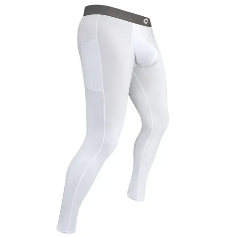 Men's 28in Nylon Compression Leggings 1pk - White, Stretchy High Waist, ABCD Pouch, Thermal Base Layer, Elastic Band, Booty Lifting Sculpting, Abdominal Compression, Machine Washable, Gym/Running Sports Bottoms