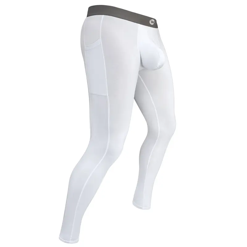 Men's 28in Nylon Compression Leggings 1pk - White, Stretchy High Waist, ABCD Pouch, Thermal Base Layer, Elastic Band, Booty Lifting Sculpting, Abdominal Compression, Machine Washable, Gym/Running Sports Bottoms