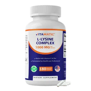 Vitamatic Organic L-Lysine Complex 1000 mg Dietary Supplement with Vitamin C, Zinc, Collagen & Protein - Immune Support, Skin Health - 180 Vegetable Capsules - Non-GMO, Gluten-Free - Made in USA