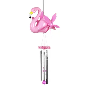 Large WindyWings Whirligig Pink Flamingo Spinning Wind Chime, 11 by 24 Inch