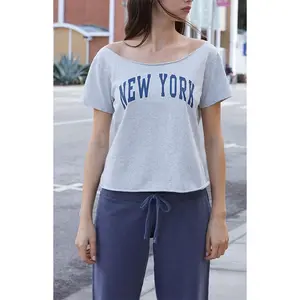 John Galt Women's Silver Robyn New York Off-The-Shoulder T-Shirt - Multicolor