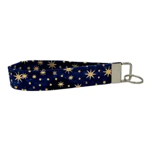 Navy Blue & Gold Starry Night Keychain Wristlet, Key Fob