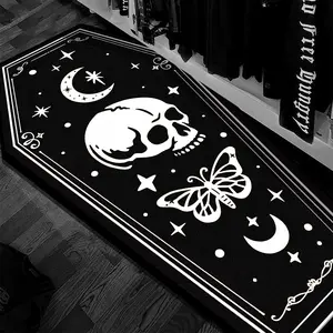 Halloween Skull Coffin Rug, Boho Graphic Rug, Fashion Print Decorative Carpet for Living Room Bedroom Bedside Sofa Coffee Table Soft Mat, Area Rug