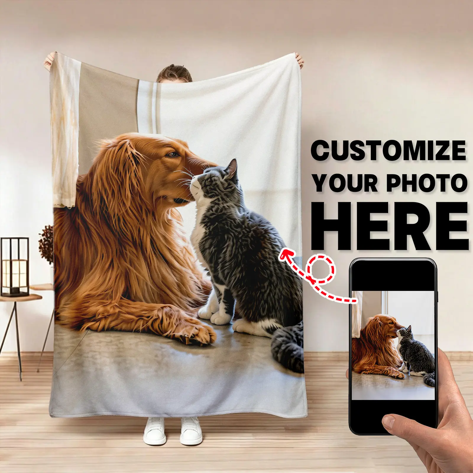 1pc Custom Photo Plush flannel Blanket - Personalized Picture & Text Collage Throw, Cozy Soft Warm Bedding for Dog Lovers, Ideal Gift for Birthday Home Decor & Christmas, Body-Warming nap Blanket lightweight sofa all-season, Photo Print, Flannel Fabric, R