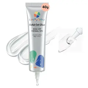 Luckyfairy Soft Gel Nail Tips Glue, 40ml Super Strong Nail Glue for Press ons, Long Last Solid Glue Gel Soak Off for Acrylic Fake Nails Extension Lamp Curing Needed