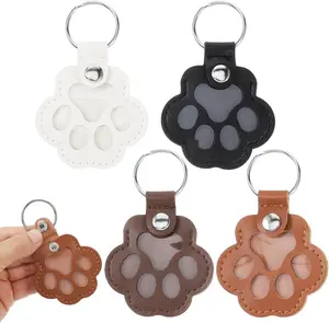 4 Pack Pet Paw Shaped Keychain Cat Dog Hair Keepsake Keyring Cute Pet Memorial Gifts Pets Hair Collector Leather Key Holder Charm Set for Bag Purse Collection Decoration Accessories