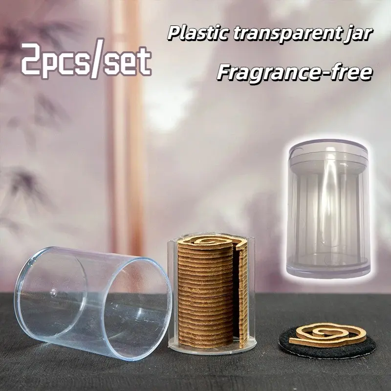 2pcs  Transparent Round Plastic Incense Holders, Fireproof Cotton Liner, Heat Resistant, Moisture Proof, Storage Box, Packaging Organizer