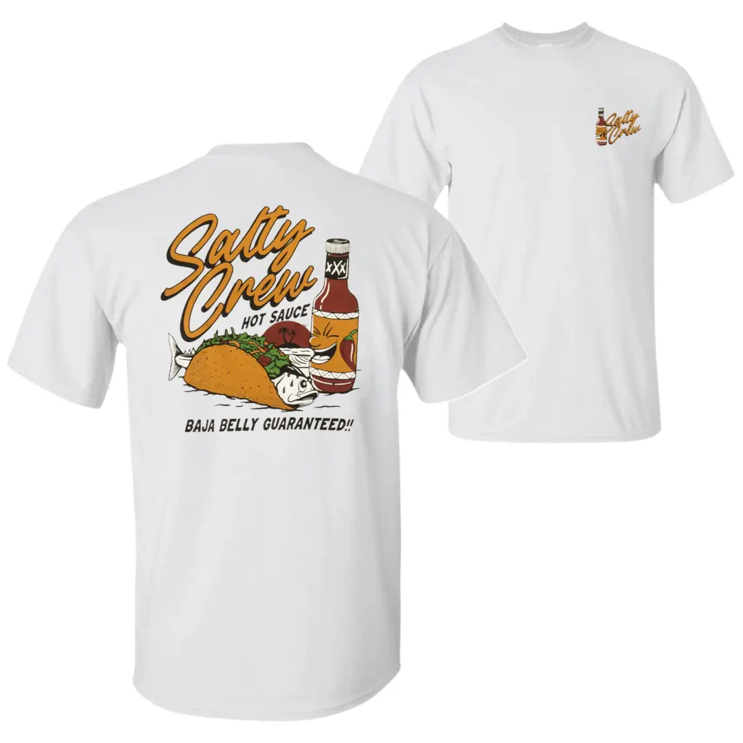 SALTY CREW Unisex Short-Sleeve Hot Sauce T-Shirt - Ribbed Sport Graphic Tee, Soft Cotton Blend Coastal Fishing Apparel, Saltwater Lifestyle Menswear, Fisherman Gift