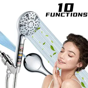 Filtered Shower Head with Handheld 10 Spray Modes High Pressure 59" Hose Adjustable Bracket Chrome Finish Reduces Chlorine Hard Water for Skin Hair