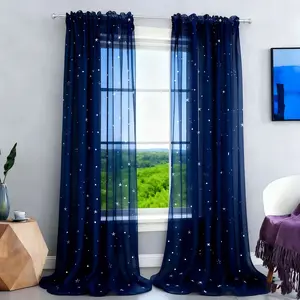 2pcs Silvery Star Pattern Sheer Curtains for New Year, Christmas, Living Room, and Bedroom Decor, Party Decorations, Decorative Window Panels, Elegant Drapes, Machine Washable, Lightweight Material, Sheer Drapes, Home Textile