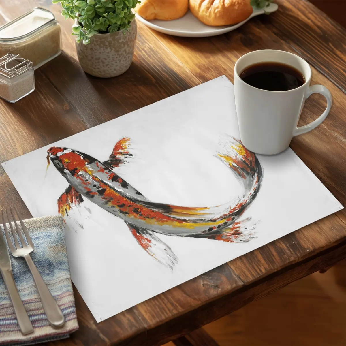 360 stand Exotic Gray Butterfly Koi Fish Placemat & Coasters, 14x18 in., CPPM1418A1C1XJ, Stylish Tableware for Home Decor, Decorative Protective Placemats & Coasters