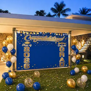 Class of 2026 Graduation Banner, Blue Black Congrats Grad Backdrop, 83 x 59 Inch Large Photo Booth Decoration
