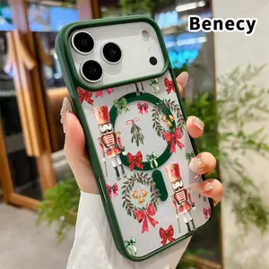 Magnetic Phone case for iPhone 17 16  Pro Max Plus 15 14 13 12 11 Air E Nutcracker Christmas Decor Pattern Non-Yellowing Shockproof Soft Silicone Transparent Acrylic Cover Supports Wireless Charging
