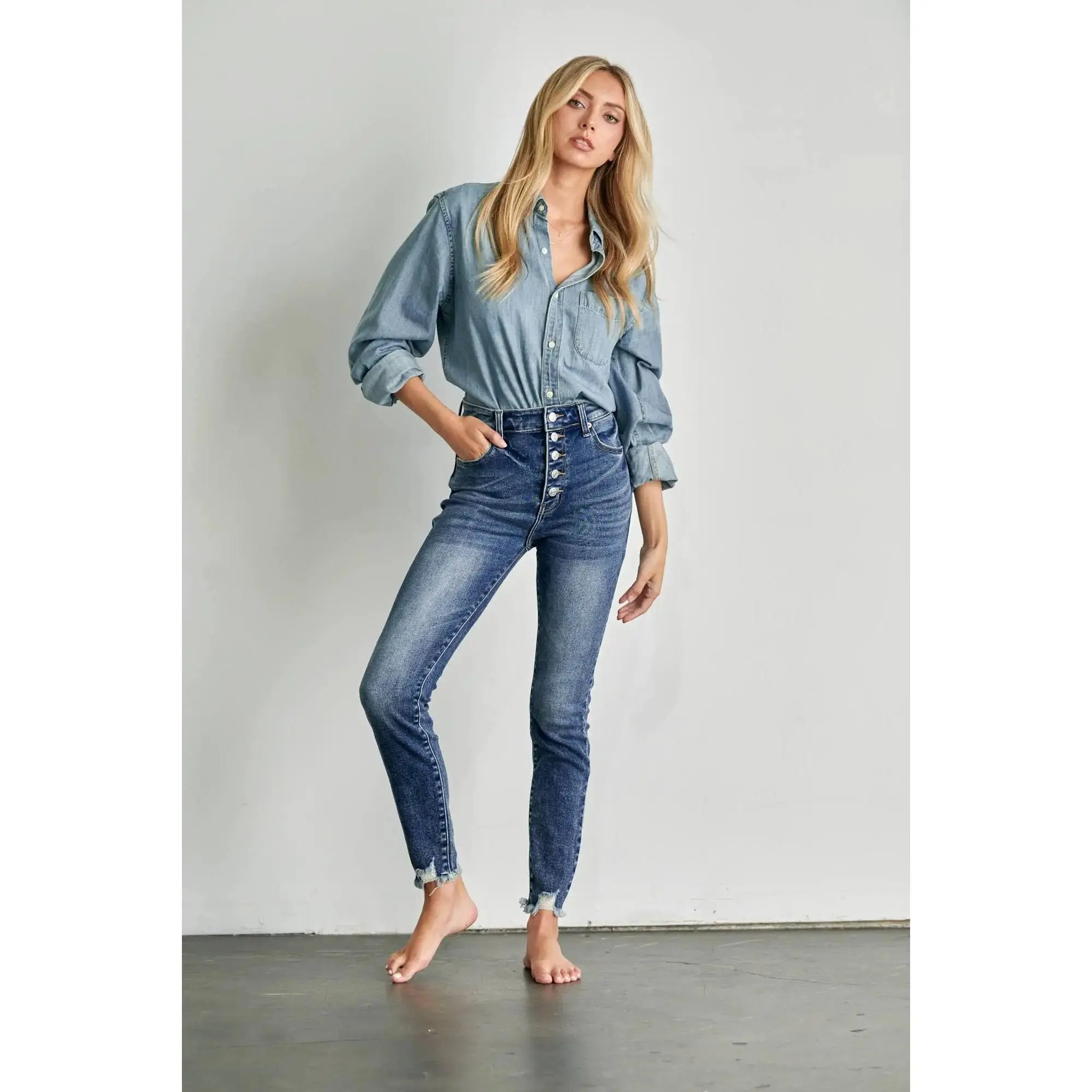High-Rise Full-Length Button Up Skinny Jeans by Artemis Vintage
