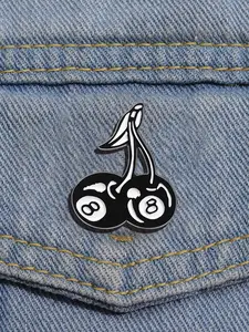 Cherry & 8 Ball Design Brooch, Cute Fruit Themed Brooch, Fashion Accessories for Women & Men, Trendy All-match & Exquisite Brooch for Birthday Gift