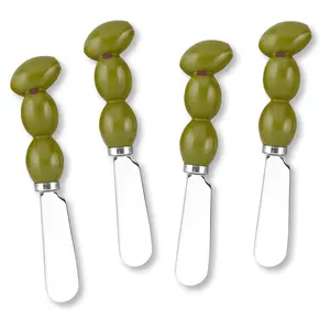 Olive Cheese Spreaders Set of 4 Hand-Painted Resin Handles with Stainless Steel Blades for Cream Cheese Butter Jam or Sandwiches Olive Design