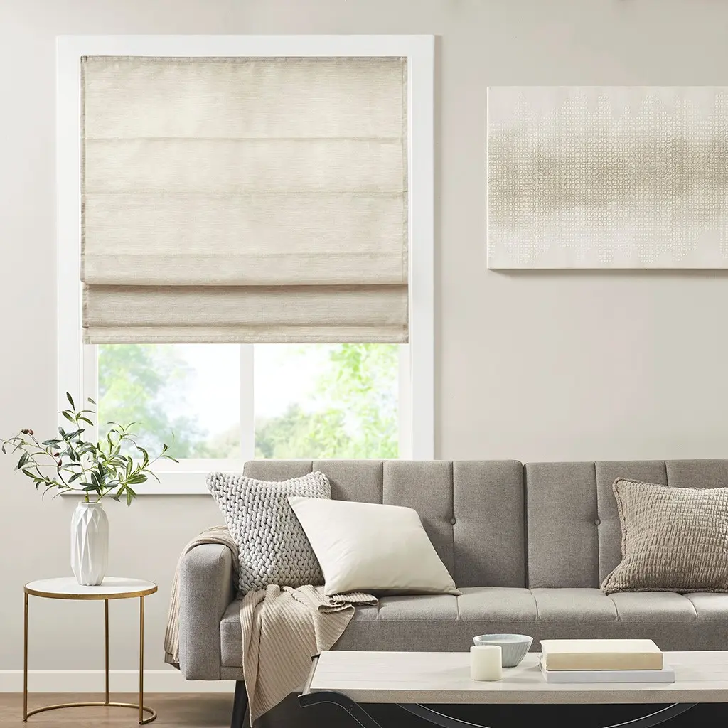 Cordless Roman Shade with Printed Faux Silk Fabric – Room Darkening Window Blind for Living Room, Bedroom, Home Office – Energy Efficient, Light Blocking, Privacy, Easy Install – Multiple Color Options Available