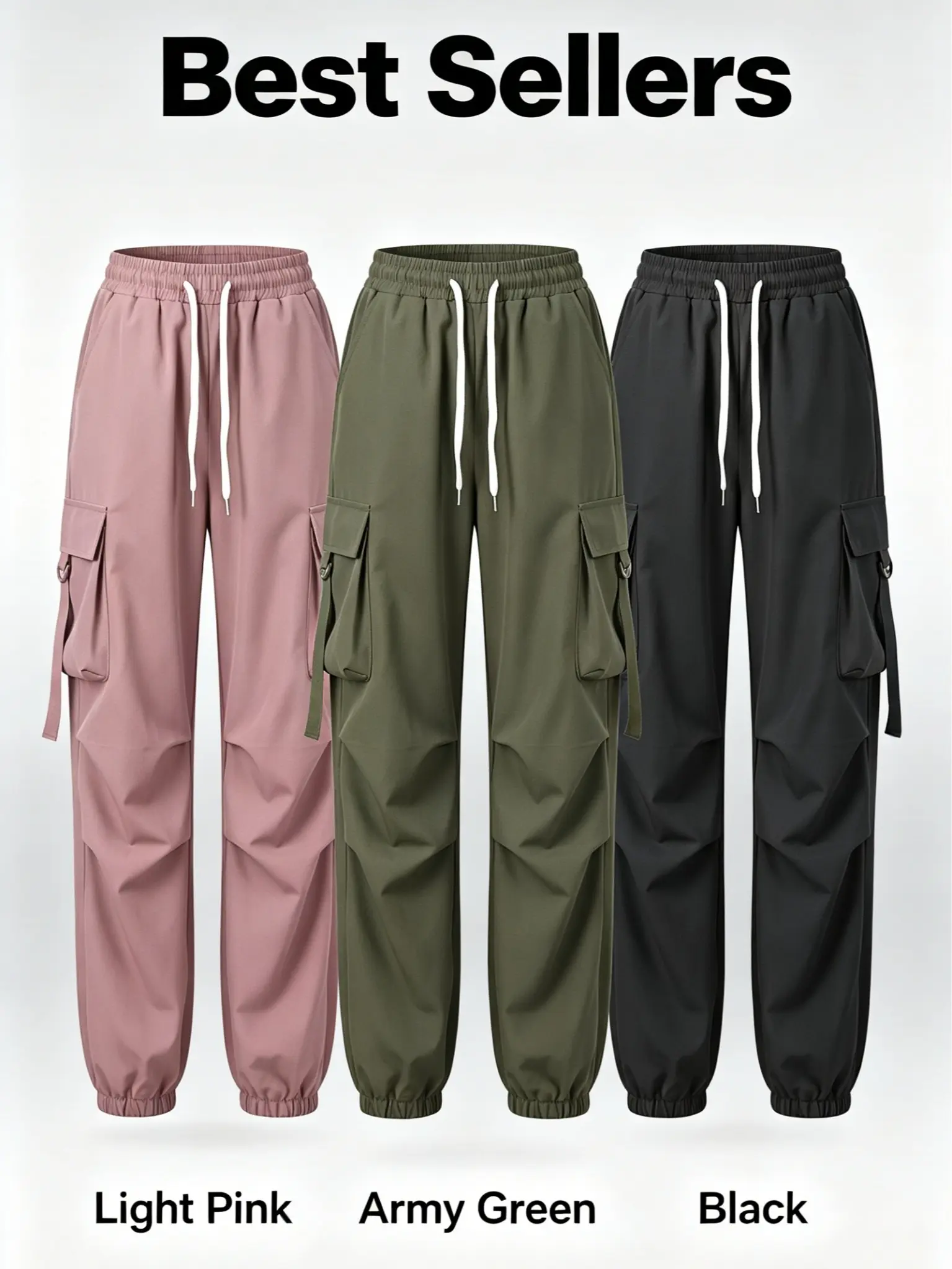 Women's 3-Pack High Waist Elastic Drawstring Joggers, Loose Fit Multi-Pocket Streetwear Athletic Joggers, Casual Baggy Sweatpants for Daily Outdoor Hiking, Minimalist Womenswear Bottoms