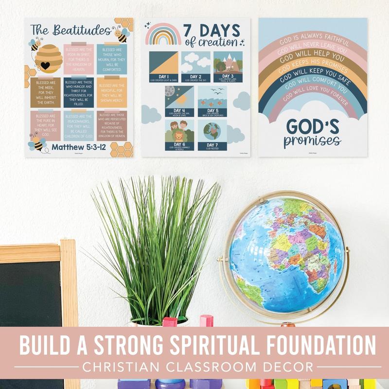 Bible Posters | Set of 9 | Sunday School Classroom Decoration Sticker Learning Tool
