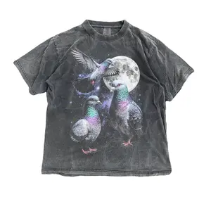 vintage Three Pigeon Retro Graphic T-shirts, Vintage Pigeon Moon Tshirt, Bird Watching Lovers, Funny Brid Tee, Oversized Washed Tee, Silly Gift