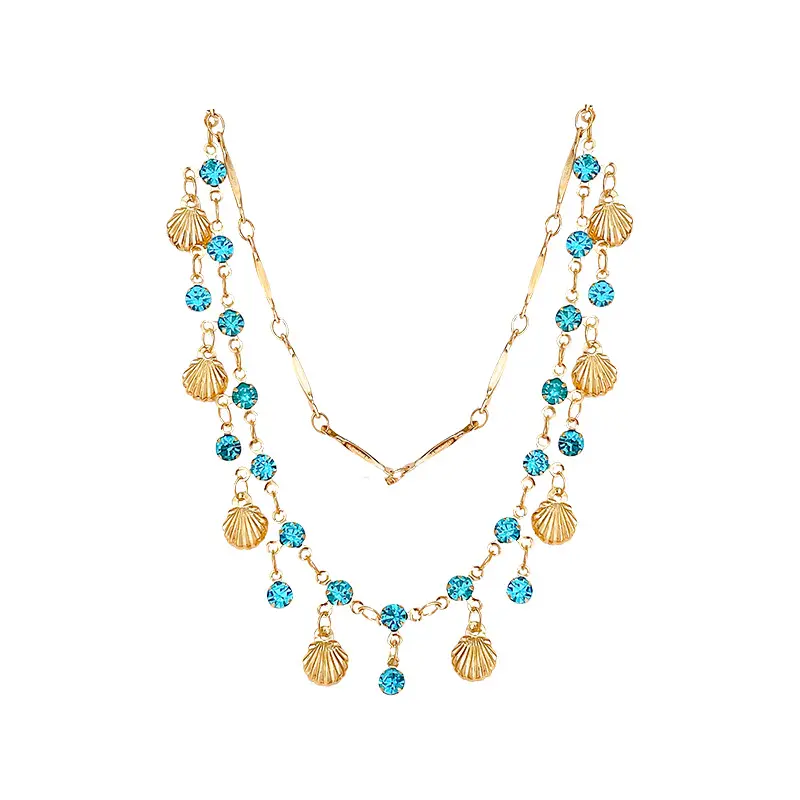 DIROMON Long Necklaces for Women Trendy,Dainty Shell Cubic Zirconia Gold Necklace,Boho Layered Crystal Collar Necklaces for Women