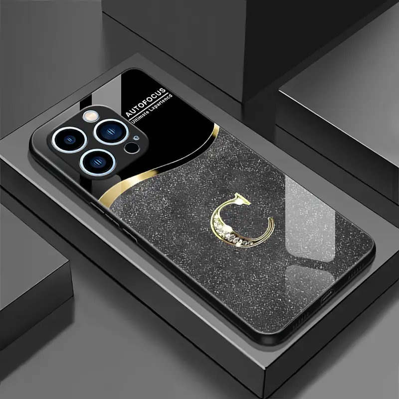 Suitable for [iPhone 14 Pro Max] New high-end flashing letter glass mobile phone case New business simple metal paint electroplated glass mobile phone case Affordable anti-fall and anti-fingerprint-888