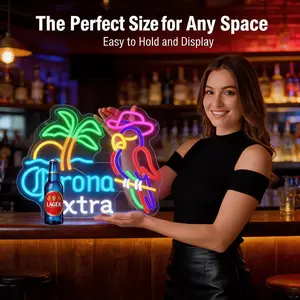 Dimmable Tropical Parrot LED Neon Sign, 14.57 x 11.42 in Colorful Beer Bar Wall Decor Light with Clear Acrylic Backboard for Home Bar, Pub, Lounge, Man Cave