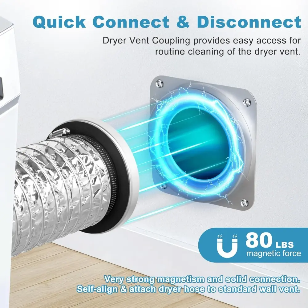 Magnetic Dryer Vent Connector Kit Dryer Vent Hose for Quick Connection and Disconnection Strong Magnet Self-Alignment Airtight Seal for Secure & Efficient Dryer Airflow Universal 2.6ft 4" Duct,summervibes，Magnetic Self-Aligning Dryer Vent Kit-003
