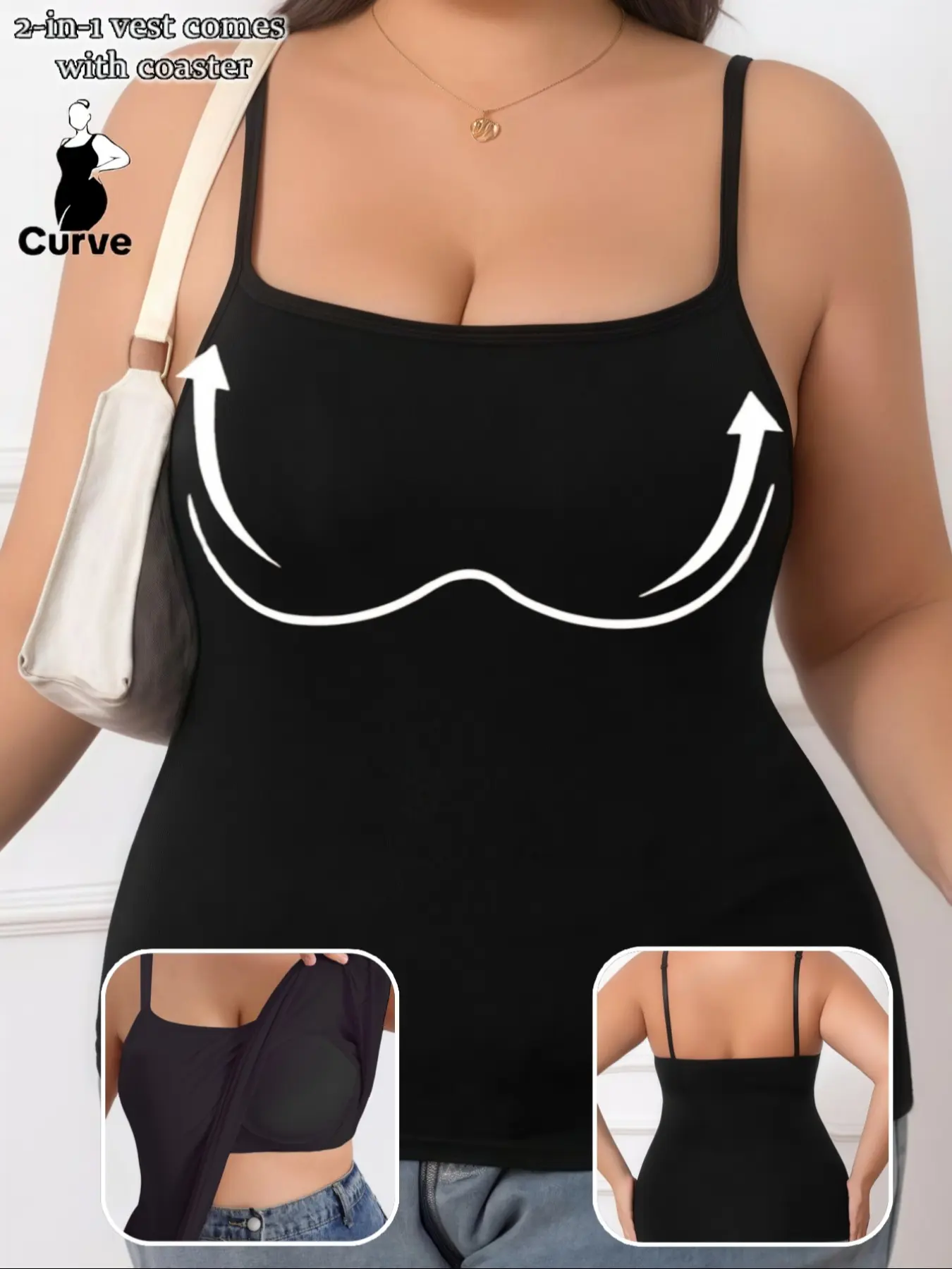Plus Size Women's Adjustable Spaghetti Strap Sleeveless Cami Top with Built In Bra Pad, Soft Comfortable Basic Slim Fit Summer Vest Womenswear, Casual Tank Top, Camisole Vest, Casual Wear for Any Occasion