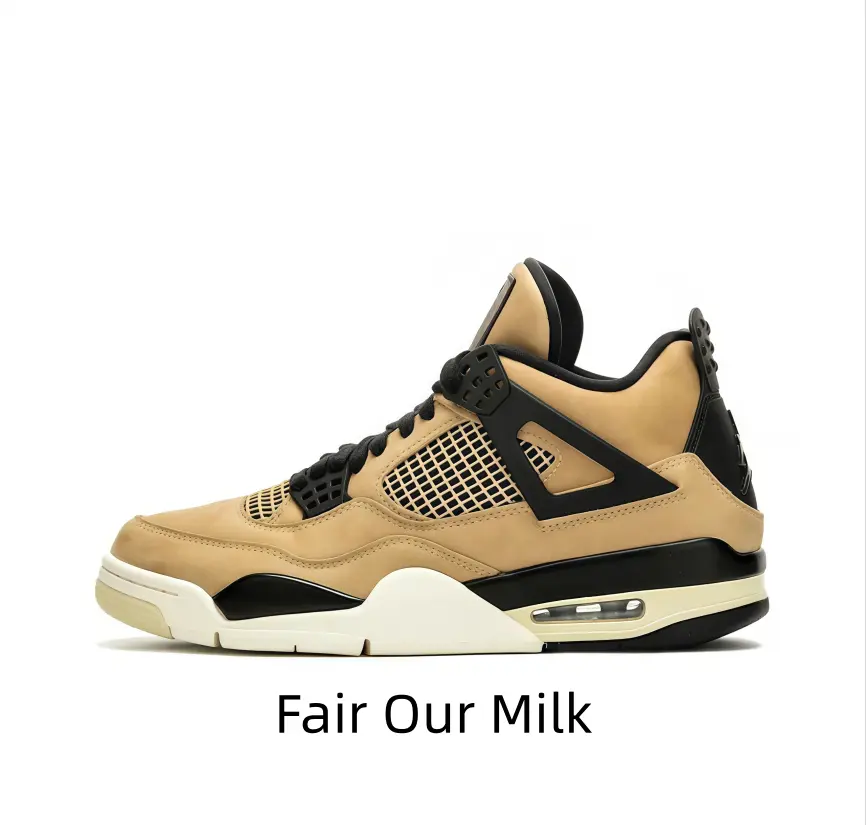 Trendy mid-top retro basketball sneakers with tan suede upper. Black hollow mesh panels bring comfy experience for sports and daily streetwear matching.