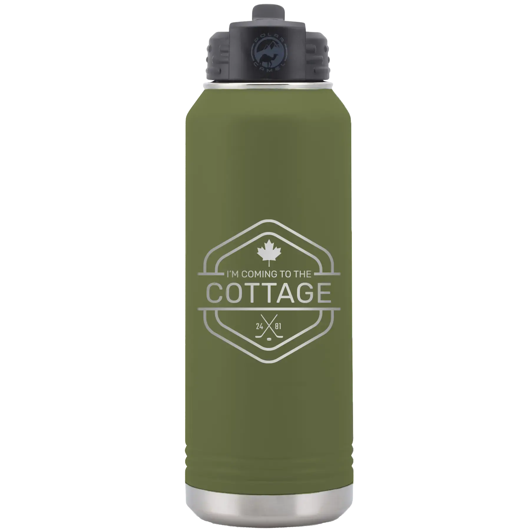 I'm Coming to the Cottage (Maple Leaf) 32 oz Water Bottle | Olive Green