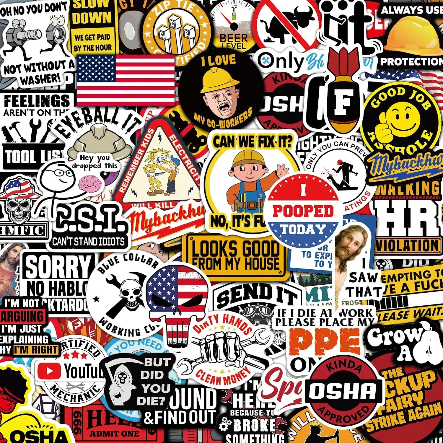 112pcs Funny Hard Hat Stickers - Waterproof Vinyl Decals for Welding Helmet, Tool Box, Electrician, Mechanic Tools | Hilarious Blue Collar Gifts for Men & Coworkers