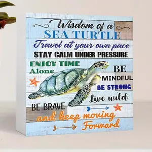 Sea Turtle Pattern Wooden Sign, Summer Turtle Themed Desktop Ornament, Home Decor for Living Room Bedroom Office, Gift for Family and Friend, Home Decoration