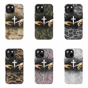 Christian Camo Cross Phone Case, Hunting Lifestyle Faith Graphic Printed Cover, Jesus Touch Design Tough Protective Case Gift for Men
