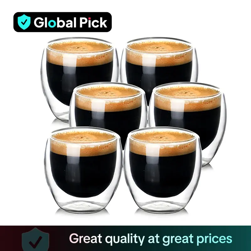 Double Wall Clear Glass Coffee Cup, 6 Counts/set Heat Resistant Glass Cup, Creative Mini Egg Shape Drinking Glasses for Tea, Coffee, Latte, Cafe, Milk