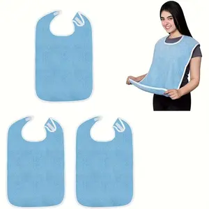 3-Piece Adult Bib Set for Seniors & Disabled, Washable Reusable Dining Towel Cloth Apron, Clothing Protector for Women Men Elderly