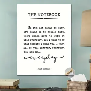 1pc Rustic Wooden Framed Canvas Art - Classic Love Quote "The Notebook" by Noah Calhoun, Black & White Wall Decor for Living Room, Bedroom, Home Office, or Gift, Room Decor