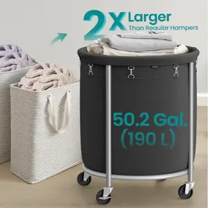 Rolling Laundry Hamper with Wheels – Large Round Laundry Basket with Steel Frame & Removable Bag