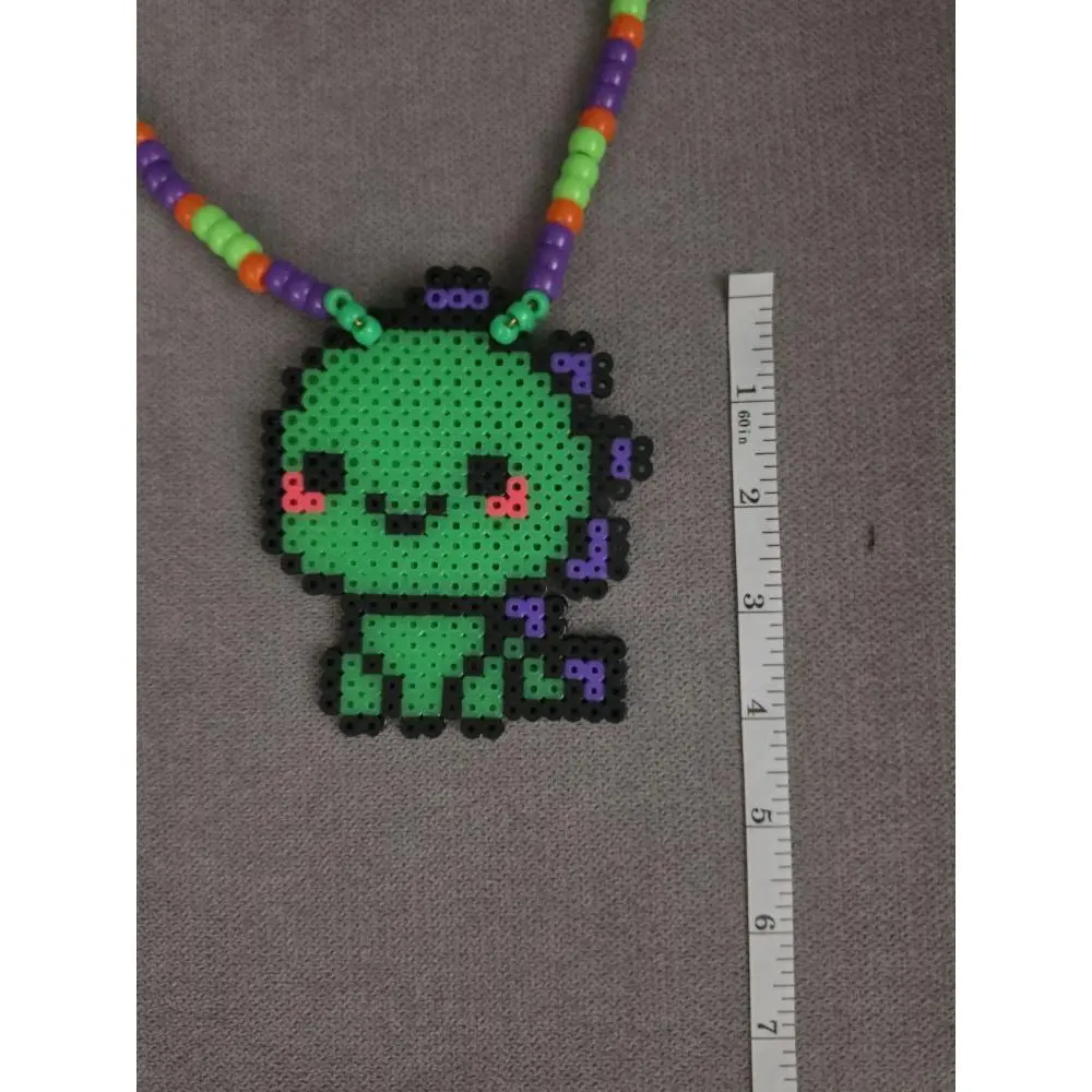 Cute Green Dinosaur Perler Bead Necklace Lost Lands with Colorful Beads and Adorable Design