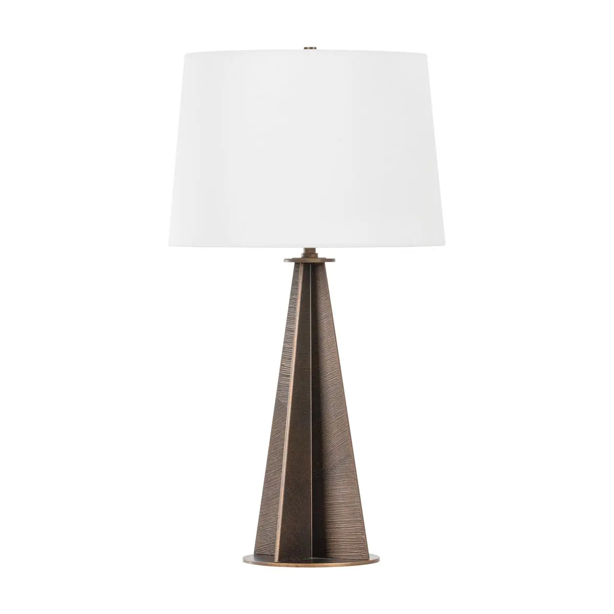 Finn Table Lamp With Fin-Shaped Bronze Leaf Body And Grained Off-White Linen Shade