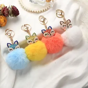 Sparkling Crystal Fox Pendant Keyring - Soft Fur Ball Ornament, Boujee Bling Animal Motif Charms Cute Plush Bag Charm Keychains, Unique Fashion Accessory for Daily Use & Gifting, Boujee Bling Keychains