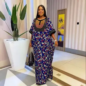 New Style Fashion European and American Chest Hot Diamond Stripe Casual African Print Loose Women Dressv