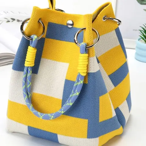 Feng Shui Bucket Bag, Fashion Wealth Bag, Knitted Handbag, Crossbody Shoulder Bag, PU Material, All Seasons, Women's Vacation Bag, Casual Bags