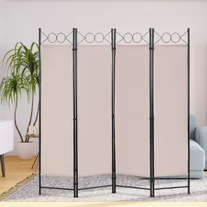 BestOffice 4 Panel Room Divider 6FT Steel Frame Screen Folding Privacy Divider Freestanding Partition for Home Office Bedroom (Beige)