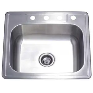 Kingston Brass Gourmetier GKTS2522 Self-Rimming Single Rectangle Kitchen Sink, Brushed Nickel, 22 x 25 x 6 Dimensions, 4 Pre-Drilled Faucet Holes (4-Hole Faucet Drilling Design)